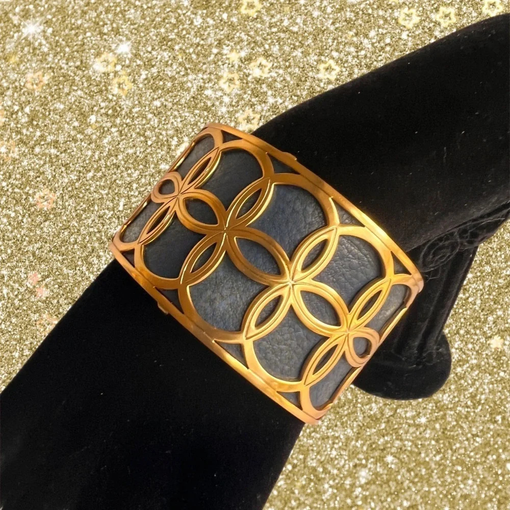 Brighton Wide Cuff Bracelet Set.  Width: 1 1/2"Closure: Cuff gold& pewter